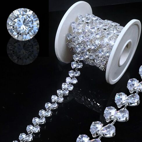 PEARLY JUN 1 Yard Silver Zircon Rhinestone Trim Chain Rhinestone Strips Dress Applique Embellishments DIY Zircon Jewelry for Clothing Wedding Dress Straps Party Bracelets Craft Bridal Bouquets in Saudi Arabia