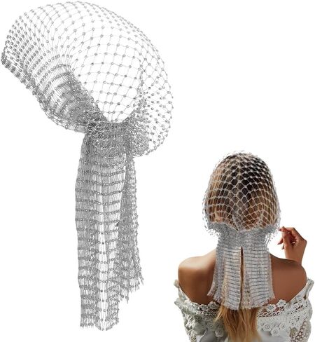 FINGERINSPIRE Gray Rhinestones Mesh Headbands for Women 17.9Inch Rhinestone Stretchy Headwraps Polyester Rhinestone Head Scarf Glitter Hollow Out Hairbands for Female Nightclub Rave Hair Accessories in Saudi Arabia