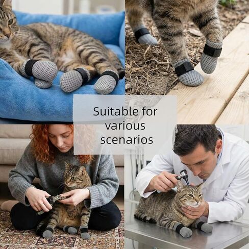 4 قطع قفازات للقطط لمنع الخدش، أحذية قابلة للتعديل لأغطية أقدام القطط والجوارب والكفوف مضادة للخدش وشبكة غير قابلة للانزلاق تسمح بمرور الهواء للحيوانات الأليفة والقطط أثناء الاستحمام وتقطيع الأظافر (رمادي) in Kuwait