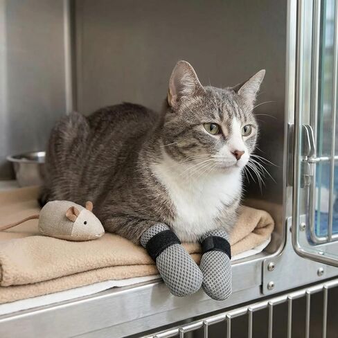 4 قطع قفازات للقطط لمنع الخدش، أحذية قابلة للتعديل لأغطية أقدام القطط والجوارب والكفوف مضادة للخدش وشبكة غير قابلة للانزلاق تسمح بمرور الهواء للحيوانات الأليفة والقطط أثناء الاستحمام وتقطيع الأظافر (رمادي) in Kuwait