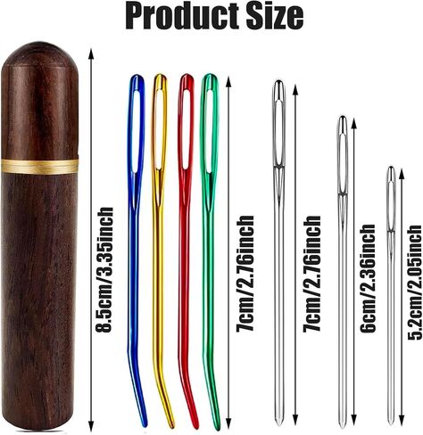 Fbshicung 19pcs Large Eye Sewing Needles Kit, Stainless Steel Large-Eye Blunt Needles & Bent Tapestry Needles, Sharp Tapestry Needles Hand Knitting Needles with Wooden Needle Case in Saudi Arabia