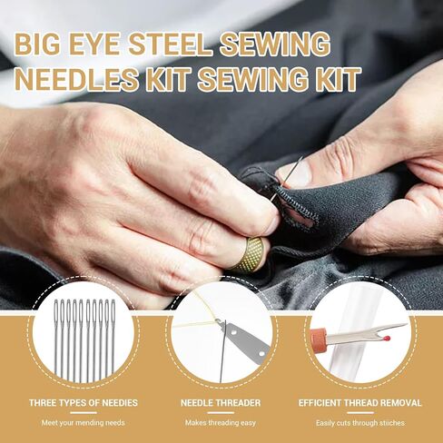 36 PCS Big Eye Steel Needle Set, Sewing Kit Steel Needles for Hand Sewing, Stainless Steel Sewing Needles, Portable DIY Craft Kit for Daily Use Sew Supplies Gifts in Saudi Arabia