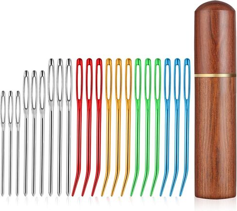 21PCS Large Eye Sewing Needles Kit with Wooden Storage Box, Bent Tapestry Needles and Large-Eye Blunt Needle, Sharp Large-Eye Yarn Needle for Crochet Sewing Yarn Embroidery Projects in Saudi Arabia