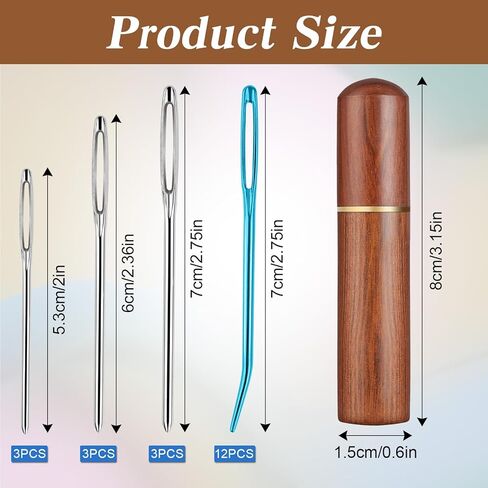 21PCS Large Eye Sewing Needles Kit with Wooden Storage Box, Bent Tapestry Needles and Large-Eye Blunt Needle, Sharp Large-Eye Yarn Needle for Crochet Sewing Yarn Embroidery Projects in Saudi Arabia