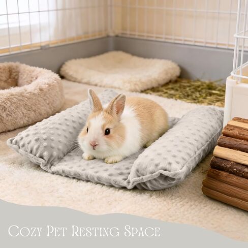 Rabbit Bed, Soft Dot Fleece Bunny Mat, 17x17In Small Animal Pillow for Guinea Pig, Reversible, Washable Pet Cushion Light Gray in Kuwait