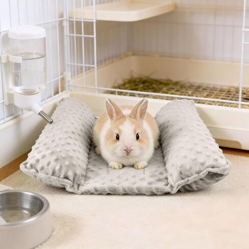 Rabbit Bed, Soft Dot Fleece Bunny Mat, 17x17In Small Animal Pillow for Guinea Pig, Reversible, Washable Pet Cushion Light Gray in Kuwait