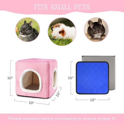 Guinea Pig Hideout with 2 Removable Mat, Two Entrances, Dwarf Rabbit Bed, Washable Bunny House, Small Pet Accessories Pink Dot in Kuwait