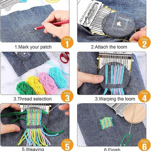 مجموعة PatchMaker 2.0، مجموعة أدوات الحياكة المنوال للمبتدئين، مجموعة أدوات النسيج Knitpatch لإصلاح الخياطة بسرعة، لوازم الخياطة اليدوية (14 خطافًا) in Kuwait