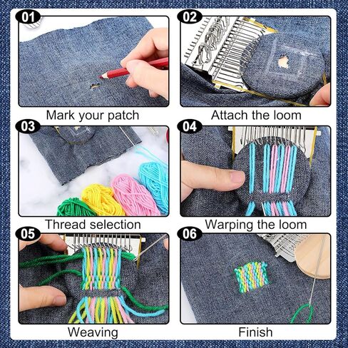 مجموعة PatchMaker 2.0، نول رتق صغير محمول للمبتدئين، مجموعة أدوات الحياكة لإصلاح الثقوب في الجوارب والملابس والجينز، مجموعة أدوات إصلاح الخياطة، لوازم الحرف اليدوية (14 خطافًا) in Kuwait