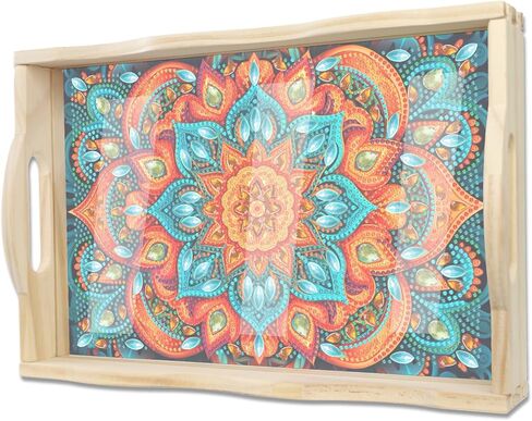EWJRNSF Diamond Art Kits for Adults Wooden Serving Trays with Handles, 5D Diamond Painting Big Gem Arts and Craft Gifts Trays Decor Gift Home Decor 7.8x11.8 Inches Mandala E in Saudi Arabia
