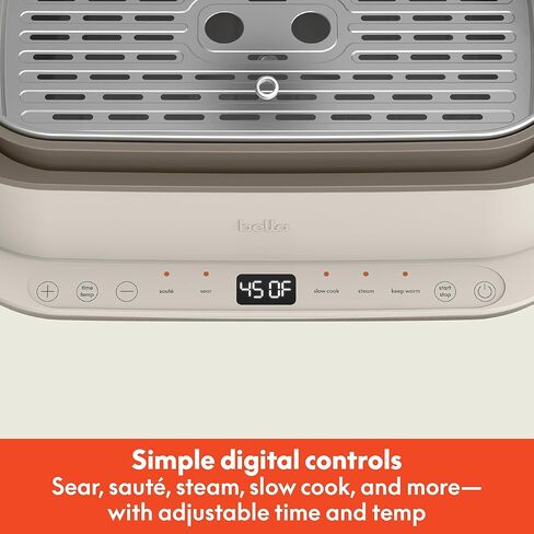 بيلا طباخ متعدد 6.0 كيو تي، طلاء سيراميك غير لاصق، 4 في 1 متعدد الاستخدامات، 4 وظائف للطهي، طهي بطيء، احرق، مقلي، بخار، يخدم 7 أشخاص، وعاء آمن للغسل في غسالة الأطباق وغطاء من الزجاج المقسى، لف سلك خالٍ من التشابك، حليب الشوفان in Kuwait