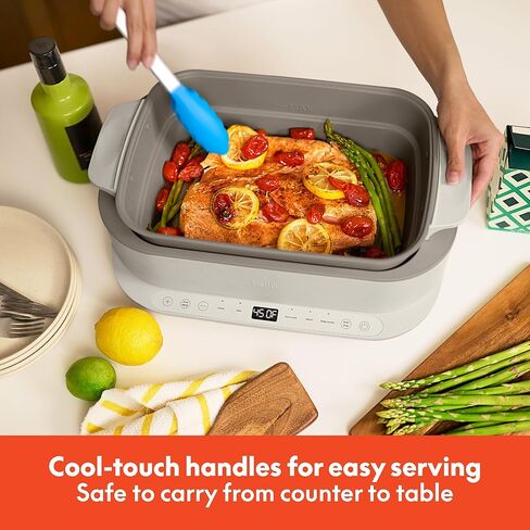 بيلا طباخ متعدد 6.0 كيو تي، طلاء سيراميك غير لاصق، 4 في 1 متعدد الاستخدامات، 4 وظائف للطهي، طهي بطيء، احرق، مقلي، بخار، يخدم 7 أشخاص، وعاء آمن للغسل في غسالة الأطباق وغطاء من الزجاج المقسى، لف سلك خالٍ من التشابك، حليب الشوفان in Kuwait