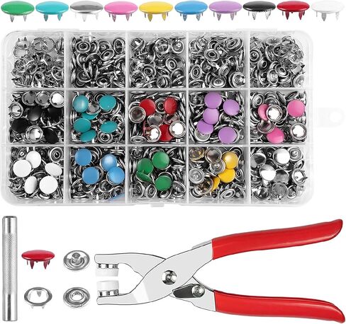 مجموعة أزرار Oruiiju المعدنية مع كماشة تثبيت - للحرف اليدوية والملابس والخياطة مع أداة ضغط (200 مجموعة، 10 ألوان، 9.5 مم) in Kuwait