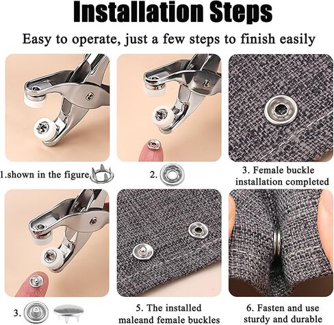 مجموعة أزرار Oruiiju المعدنية مع كماشة تثبيت - للحرف اليدوية والملابس والخياطة مع أداة ضغط (200 مجموعة، 10 ألوان، 9.5 مم) in Kuwait