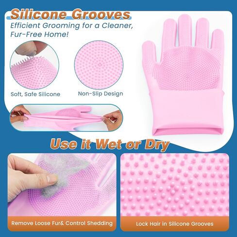 7-Piece Pet Grooming Kit with Storage Bag | Portable Bathing Set for Dogs & Cats | Includes Silicone Gloves, Deshedding Brushes & Finger Toothbrushes | All-in-One Pet Care (Pink) in Saudi Arabia