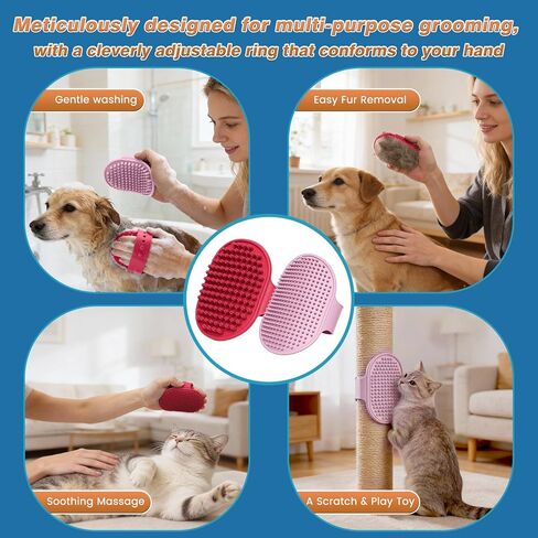 7-Piece Pet Grooming Kit with Storage Bag | Portable Bathing Set for Dogs & Cats | Includes Silicone Gloves, Deshedding Brushes & Finger Toothbrushes | All-in-One Pet Care (Pink) in Saudi Arabia
