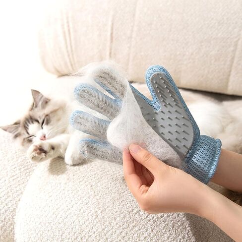 Pet Hair Remover Glove for Dogs & Cats | Upgraded Reusable 5-Finger | Gentle Deshedding Grooming Brush | Pet Hair Removal Tool for Furniture, Couch, Carpet, Car Seats | Sky Blue, 1 Count in Saudi Arabia