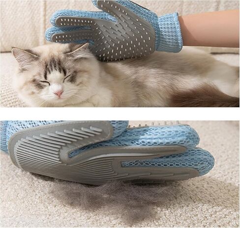 Pet Hair Remover Glove for Dogs & Cats | Upgraded Reusable 5-Finger | Gentle Deshedding Grooming Brush | Pet Hair Removal Tool for Furniture, Couch, Carpet, Car Seats | Sky Blue, 1 Count in Saudi Arabia