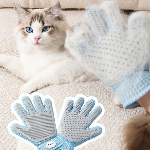 Pet Hair Remover Glove for Dogs & Cats | Upgraded Reusable 5-Finger | Gentle Deshedding Grooming Brush | Pet Hair Removal Tool for Furniture, Couch, Carpet, Car Seats | Sky Blue, 1 Count in Saudi Arabia