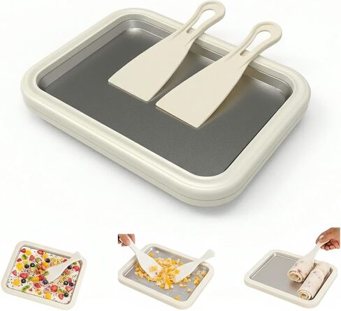 مجموعة أدوات صنع الآيس كريم الملفوفة من آت هوم، آلة تجميد فورية من الفولاذ المقاوم للصدأ مع صينية ومكشطتين للحلويات المجمدة محلية الصنع، ولفائف الآيس كريم والأنشطة العائلية (أبيض) in Kuwait