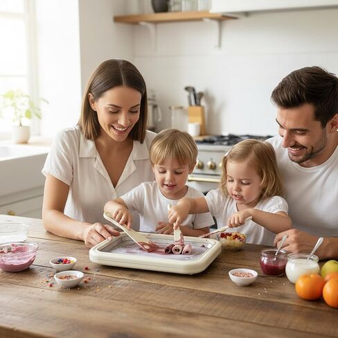 مجموعة أدوات صنع الآيس كريم الملفوفة من آت هوم، آلة تجميد فورية من الفولاذ المقاوم للصدأ مع صينية ومكشطتين للحلويات المجمدة محلية الصنع، ولفائف الآيس كريم والأنشطة العائلية (أبيض) in Kuwait