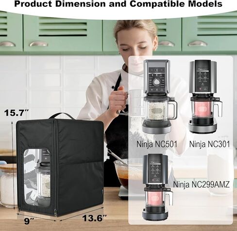 Beautyflier Dust Cover for Ninja CREAMi Deluxe Ice Cream Maker NC501/ NC301/ NC299AMZ, Protective Cover Case for Heavy Duty Ice Cream Maker, with Hand Strap, 4 Pockets, Black in Saudi Arabia
