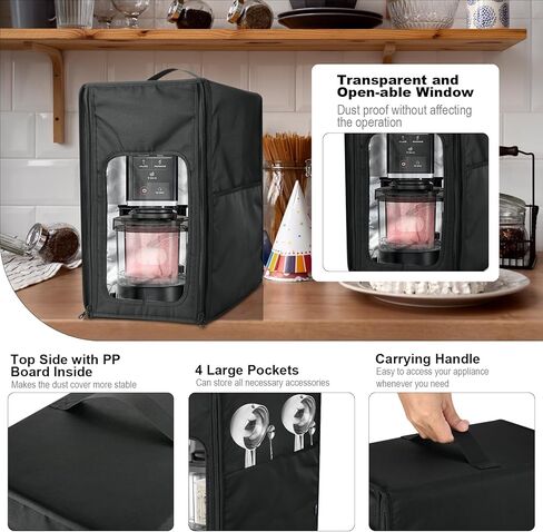 Beautyflier Dust Cover for Ninja CREAMi Deluxe Ice Cream Maker NC501/ NC301/ NC299AMZ, Protective Cover Case for Heavy Duty Ice Cream Maker, with Hand Strap, 4 Pockets, Black in Saudi Arabia