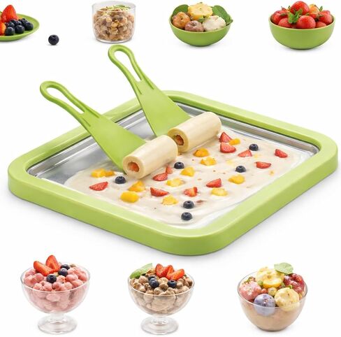 Ice Cream Roller Maker, At Home Rolled Ice Cream Maker Machine, Dairy Free & Frozen Yogurt Maker, Electric Free Countertop Ice Cream Machine with Spade for Rolls, Sorbet & Frozen Yogurt (White) in Kuwait