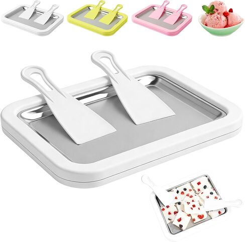 Rolled Ice Cream Maker Kit, 2026 New At-Home Instant Ice Cream Maker with 2 Scrapers, DIY Rolled Ice Cream Tray for Rolled Ice Cream, Soft Serve, Slushies, Frozen Yogurt, Fruity Sorbet (White) in Saudi Arabia
