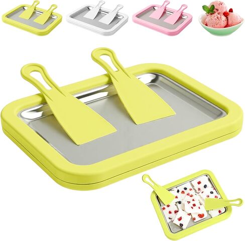 Rolled Ice Cream Maker Kit, 2026 New At-Home Instant Ice Cream Maker with 2 Scrapers, DIY Rolled Ice Cream Tray for Rolled Ice Cream, Soft Serve, Slushies, Frozen Yogurt, Fruity Sorbet (White) in Kuwait