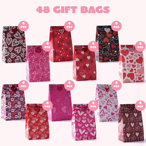 JOYIN 48 Pcs Valentine’s Day Paper Gift Bags, 9.5" Goodie Bags ,Treat Bag with Love Sticker for Valentine Party Favors Gifts, Wedding Gift ,Giving Gift Wrapping Birthday,Classroom Exchange Prizes in Saudi Arabia