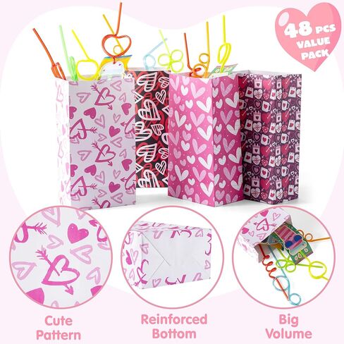JOYIN 48 Pcs Valentine’s Day Paper Gift Bags, 9.5" Goodie Bags ,Treat Bag with Love Sticker for Valentine Party Favors Gifts, Wedding Gift ,Giving Gift Wrapping Birthday,Classroom Exchange Prizes in Saudi Arabia