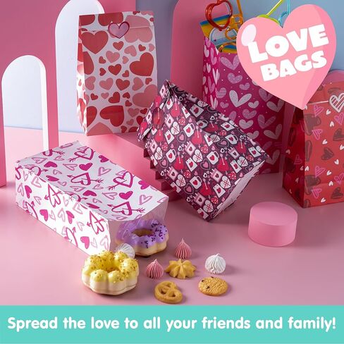 JOYIN 48 Pcs Valentine’s Day Paper Gift Bags, 9.5" Goodie Bags ,Treat Bag with Love Sticker for Valentine Party Favors Gifts, Wedding Gift ,Giving Gift Wrapping Birthday,Classroom Exchange Prizes in Saudi Arabia