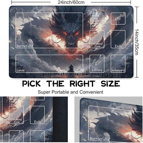 لـ MTG Playmat مقاس 24 × 14 بوصة Dragon Magic Play Mat بطاقة لعبة حصيرة لـ Magic The Gathering TCG PTCG Playmat مع أكياس تخزين مجانية ودعم غير قابل للانزلاق وحافة مخيطة in Kuwait