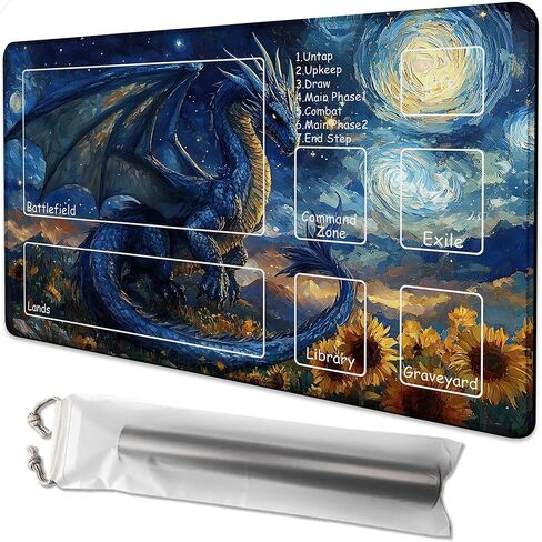 لـ MTG Playmat مقاس 24 × 14 بوصة Dragon Magic Play Mat بطاقة لعبة حصيرة لـ Magic The Gathering TCG PTCG Playmat مع أكياس تخزين مجانية ودعم غير قابل للانزلاق وحافة مخيطة in Kuwait