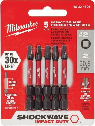Milwaukee 48-32-4606 Shock wave 5.08 سم #2 ريشة طاقة الاسترخاء، 5 عبوات in Kuwait