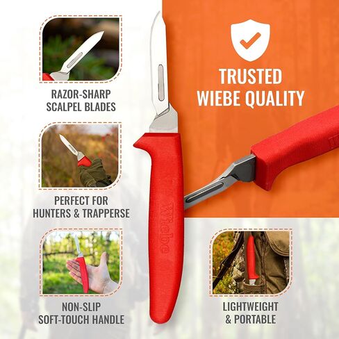 Wiebe Boss Dog Skinning Knife - Fixed Blade with Replaceable Scalpel Blades, 24 Included, Soft Grip Red Handle, 8" in Kuwait