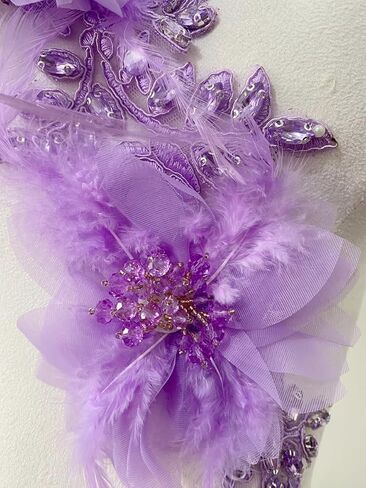 2 Pieces Luxury Feather Decorative Patches Rhinestones Trimming Three-Dimensional Applique Creative Design Dress Accessories (Violet) in Saudi Arabia