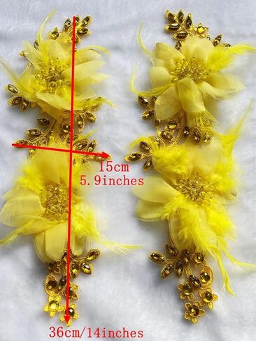 2 Pieces Luxury Feather Decorative Patches Rhinestones Trimming Three-Dimensional Applique Creative Design Dress Accessories (Violet) in Saudi Arabia