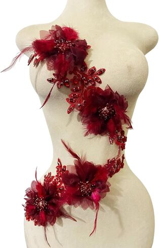 2 Pieces Luxury Feather Decorative Patches Rhinestones Trimming Three-Dimensional Applique Creative Design Dress Accessories (Violet) in Saudi Arabia