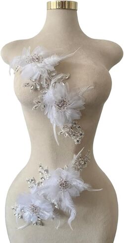 2 Pieces Luxury Feather Decorative Patches Rhinestones Trimming Three-Dimensional Applique Creative Design Dress Accessories (Violet) in Saudi Arabia