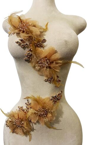 2 Pieces Luxury Feather Decorative Patches Rhinestones Trimming Three-Dimensional Applique Creative Design Dress Accessories (Violet) in Saudi Arabia