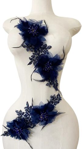 2 Pieces Luxury Feather Decorative Patches Rhinestones Trimming Three-Dimensional Applique Creative Design Dress Accessories (Violet) in Saudi Arabia