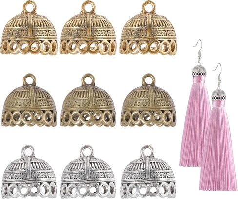CHGCRAFT 9 Pcs 3 Color Column Metal Cord Ends Charms Tibetan Style Glue on Tassel Charm Bails with Loop End Charms for Jewelry Makings DIY Crafts 19.5x20mm in Saudi Arabia