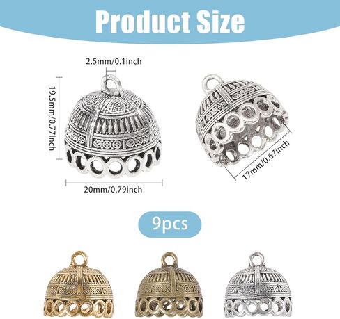 CHGCRAFT 9 Pcs 3 Color Column Metal Cord Ends Charms Tibetan Style Glue on Tassel Charm Bails with Loop End Charms for Jewelry Makings DIY Crafts 19.5x20mm in Saudi Arabia