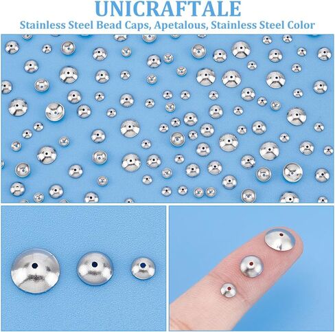 UNICRAFTALE 240 قطعة من قبعات الخرز على شكل زهرة Apetalous من الفولاذ المقاوم للصدأ 4-8 مم، قبعات فاصل للوجبات، خرز نصف دائري، قبعات نهاية سحرية لقلادة السوار، صنع المجوهرات، فتحة 0.5-0.8 مم in Kuwait