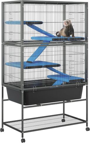 Garvee Ferret Cage، 59 "h كبير Ferret Nation Cage مع 3 منصات قابلة للإزالة، صينية عميقة تنزلق للخارج، رف تخزين، أقفاص معدنية صغيرة للحيوانات على عجلات لطائرة شراعية السكر، خنازير غينيا، شنشيلا، أرنب in Kuwait