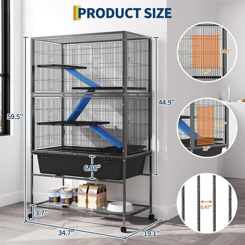Garvee Ferret Cage، 59 "h كبير Ferret Nation Cage مع 3 منصات قابلة للإزالة، صينية عميقة تنزلق للخارج، رف تخزين، أقفاص معدنية صغيرة للحيوانات على عجلات لطائرة شراعية السكر، خنازير غينيا، شنشيلا، أرنب in Kuwait