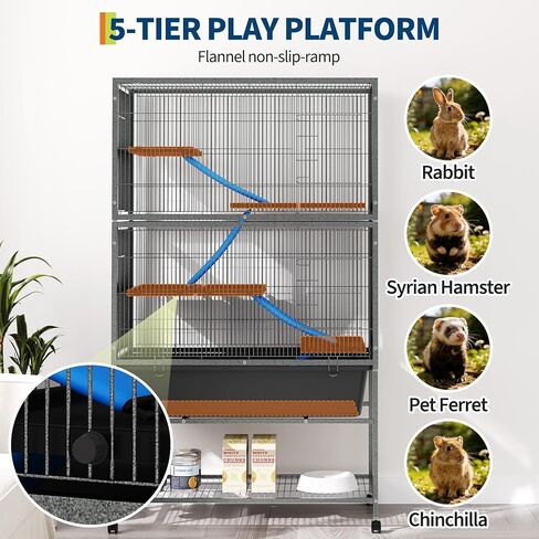 Garvee Ferret Cage، 59 "h كبير Ferret Nation Cage مع 3 منصات قابلة للإزالة، صينية عميقة تنزلق للخارج، رف تخزين، أقفاص معدنية صغيرة للحيوانات على عجلات لطائرة شراعية السكر، خنازير غينيا، شنشيلا، أرنب in Kuwait