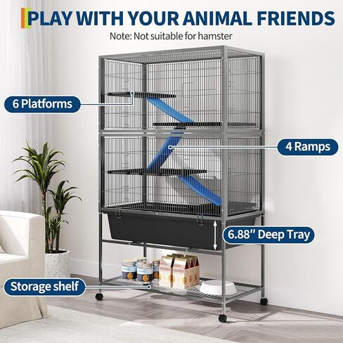 Garvee Ferret Cage، 59 "h كبير Ferret Nation Cage مع 3 منصات قابلة للإزالة، صينية عميقة تنزلق للخارج، رف تخزين، أقفاص معدنية صغيرة للحيوانات على عجلات لطائرة شراعية السكر، خنازير غينيا، شنشيلا، أرنب in Kuwait